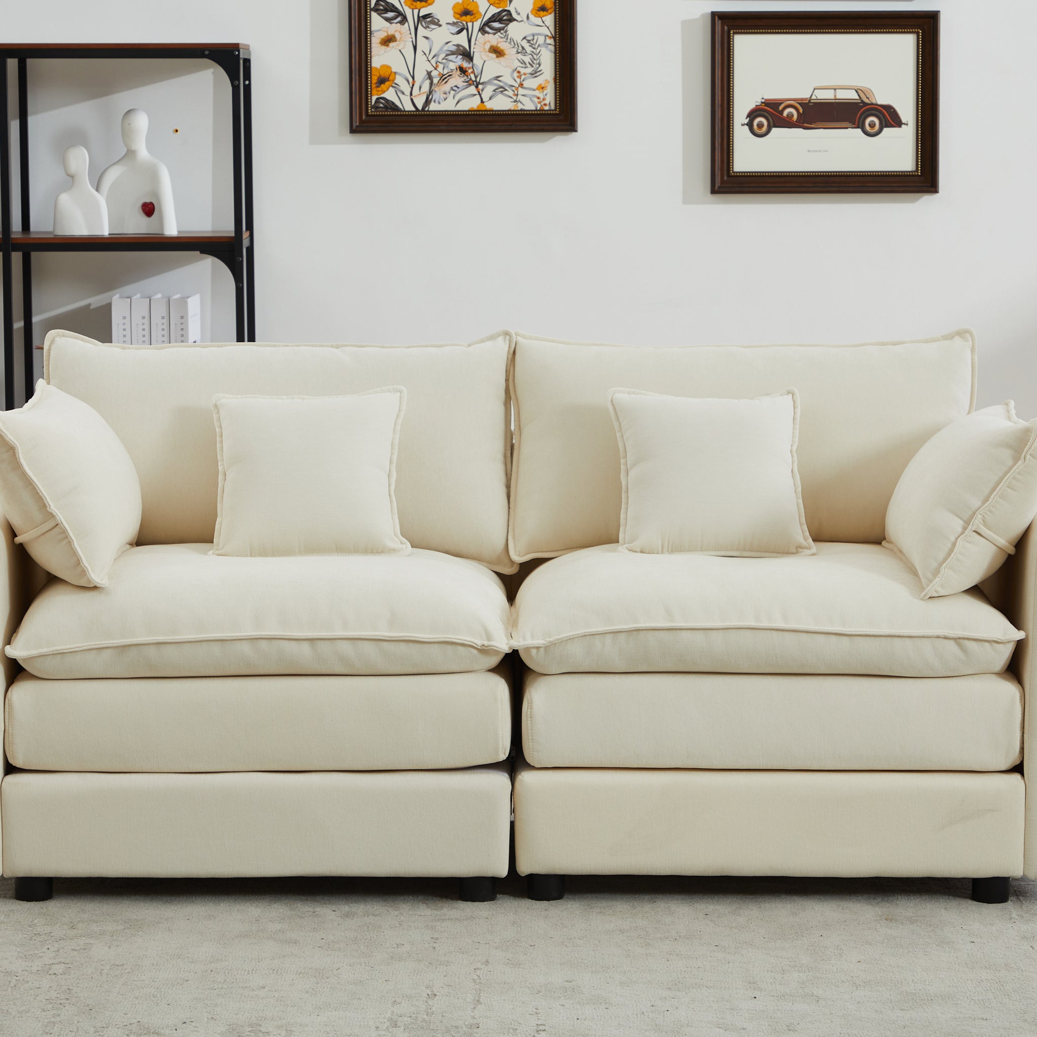 Modular Sectional Sofa, 2 Seater Sofa, Modern L Shaped Sofa For Living Room Bedroom Apartment White Chenille 2 Seat