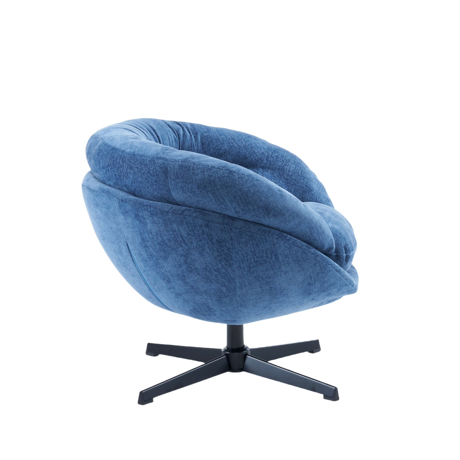 Chenille Upholstered 360 Swivel Club Chair Accent Chair With Removable Cushion, Round Office Chair With Black Metal Base, Cotton Material, Living Room, Bedroom, Reading Corner, Office Navy Blue