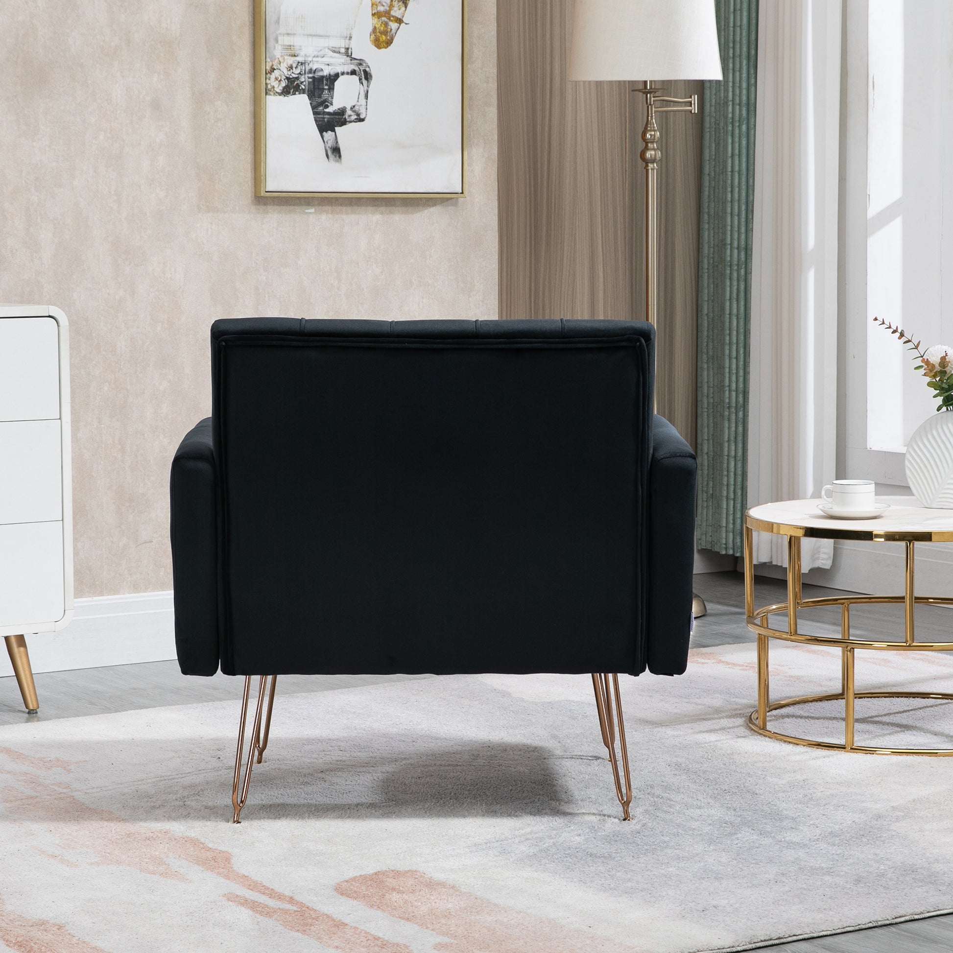 Coolmore Velvet Armchair Single Sofa Modern Tufted Upholstered Side Reading Chairs With Arm And Gold Metal Leg For Living Room Bedroom Black Black Foam Velvet