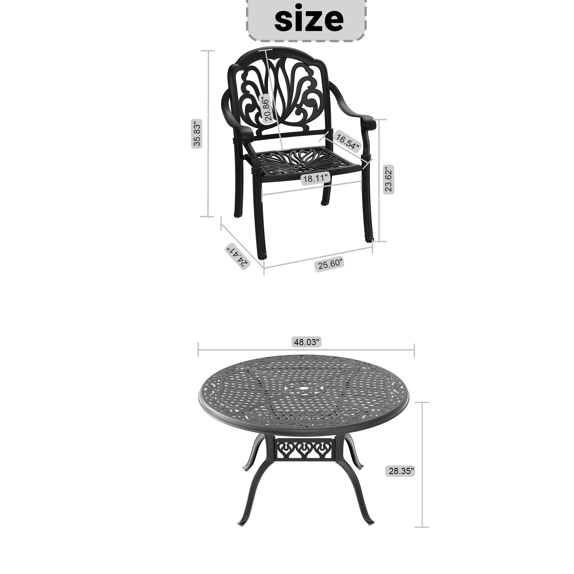 Cushions In Random Colors 5 Piece Set Of Cast Aluminum Patio Furniture With Cushions Yes Dining Set Black Seats 4 Rust Resistant Frame Water Resistant Cushion Garden & Outdoor Complete Patio Sets Aluminium