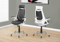 Office Chair, Adjustable Height, Swivel, Ergonomic, Armrests, Computer Desk, Work, Grey Mesh, Chrome Metal, Contemporary, Modern White Foam Polyester