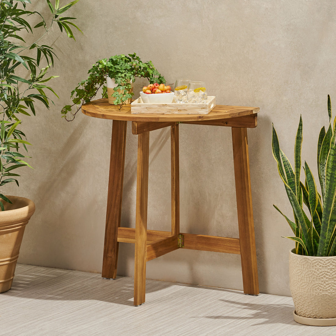 Westmont Half Round Bistro Table, Natural Natural Acacia Wood