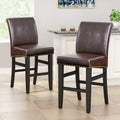 Upholstered Counter Stool With Solid Wood Frame Set Of 2 Brown Set Of 2 Leather