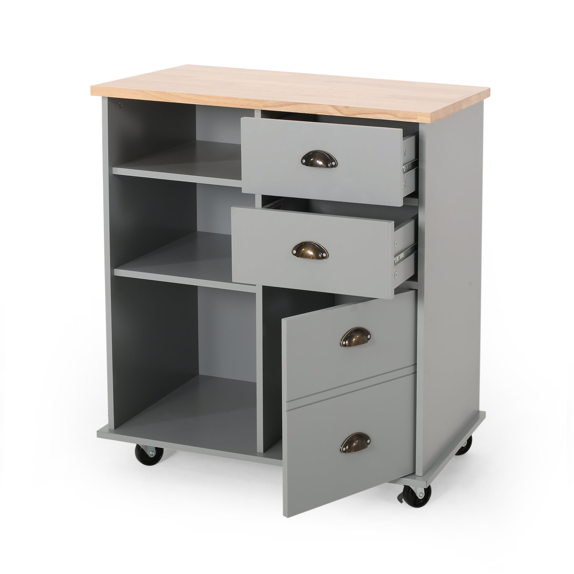 Provence Kitchen Cart With 2 Drawers 1 Door Grey Wood