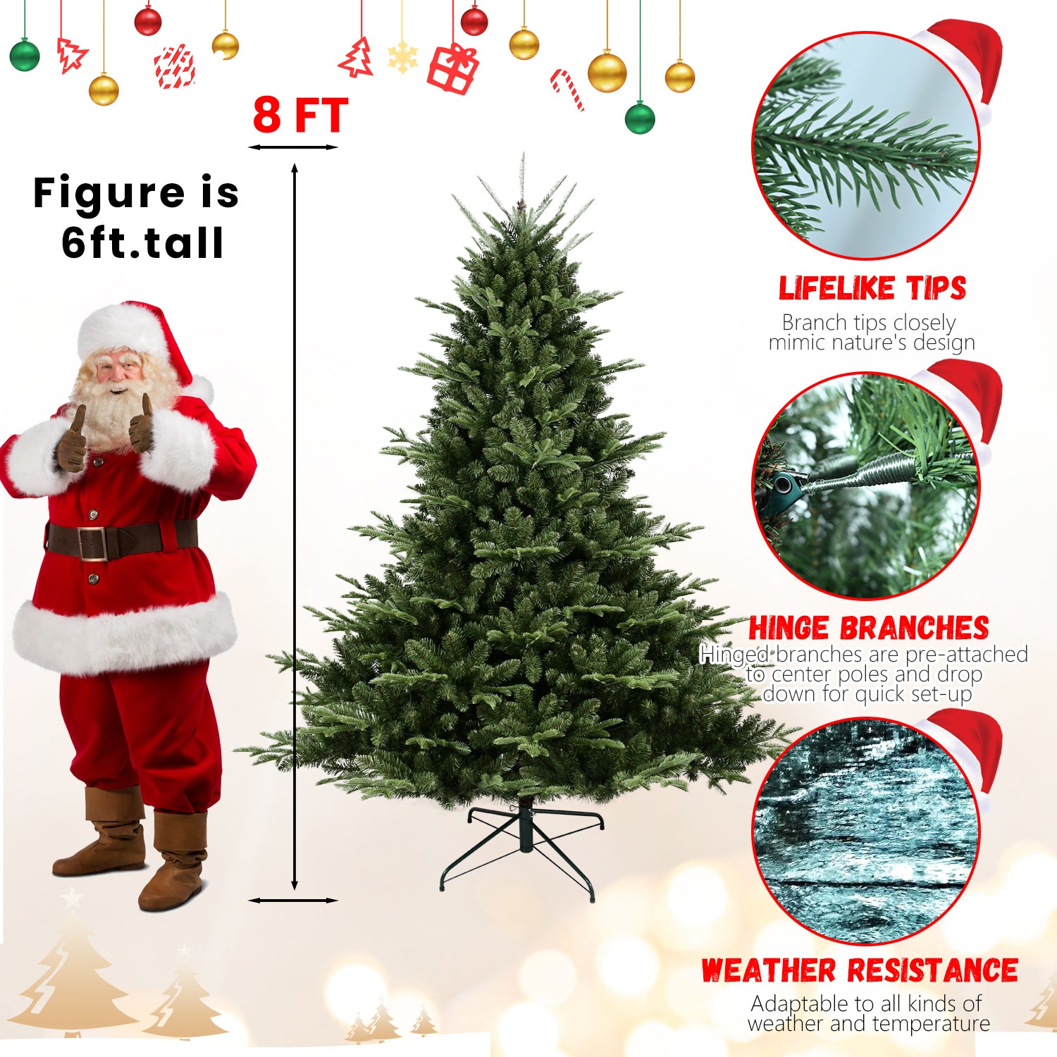 9Ft Christmas Tree Simulate Nature Advanced Materials Premium Hinged Spruce Artificial Douglas Firs Tree, Christmas Holiday Party Atmosphere Decoration Year Celebration Pe Pvc Xmas Tree Green