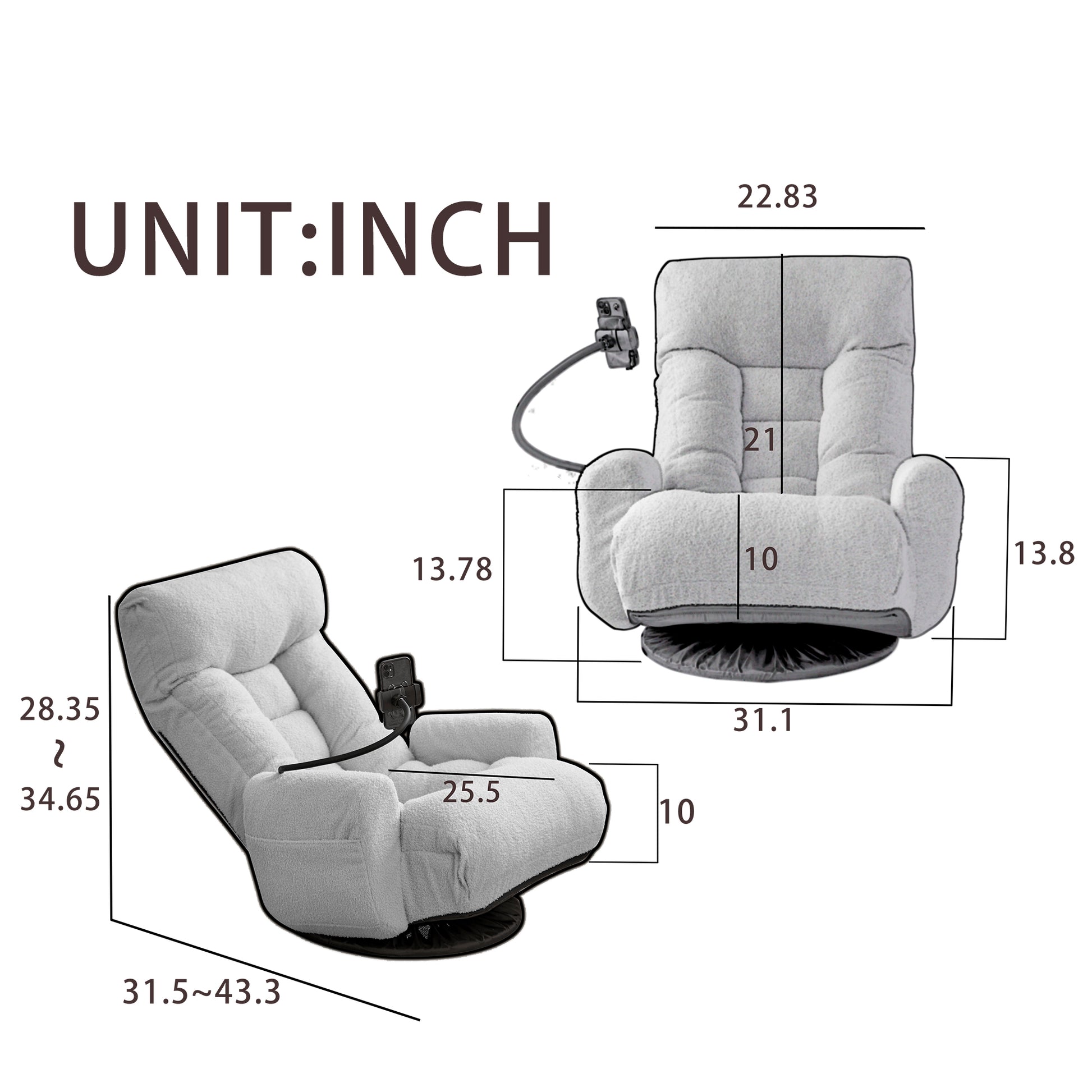Adjustable Head And Waist, Game Chair, Lounge Chair In The Living Room, 360 Degree Rotatable Sofa Chair,Rotatable Seat Leisure Chair Deck Chair Yellow Metal Soft Cotton Metal