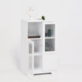 Wooden Floor Cabinet With 2 Glass Doors And 2 Storage Space,White ,Living Room Bathroom Entryway White White Mdf