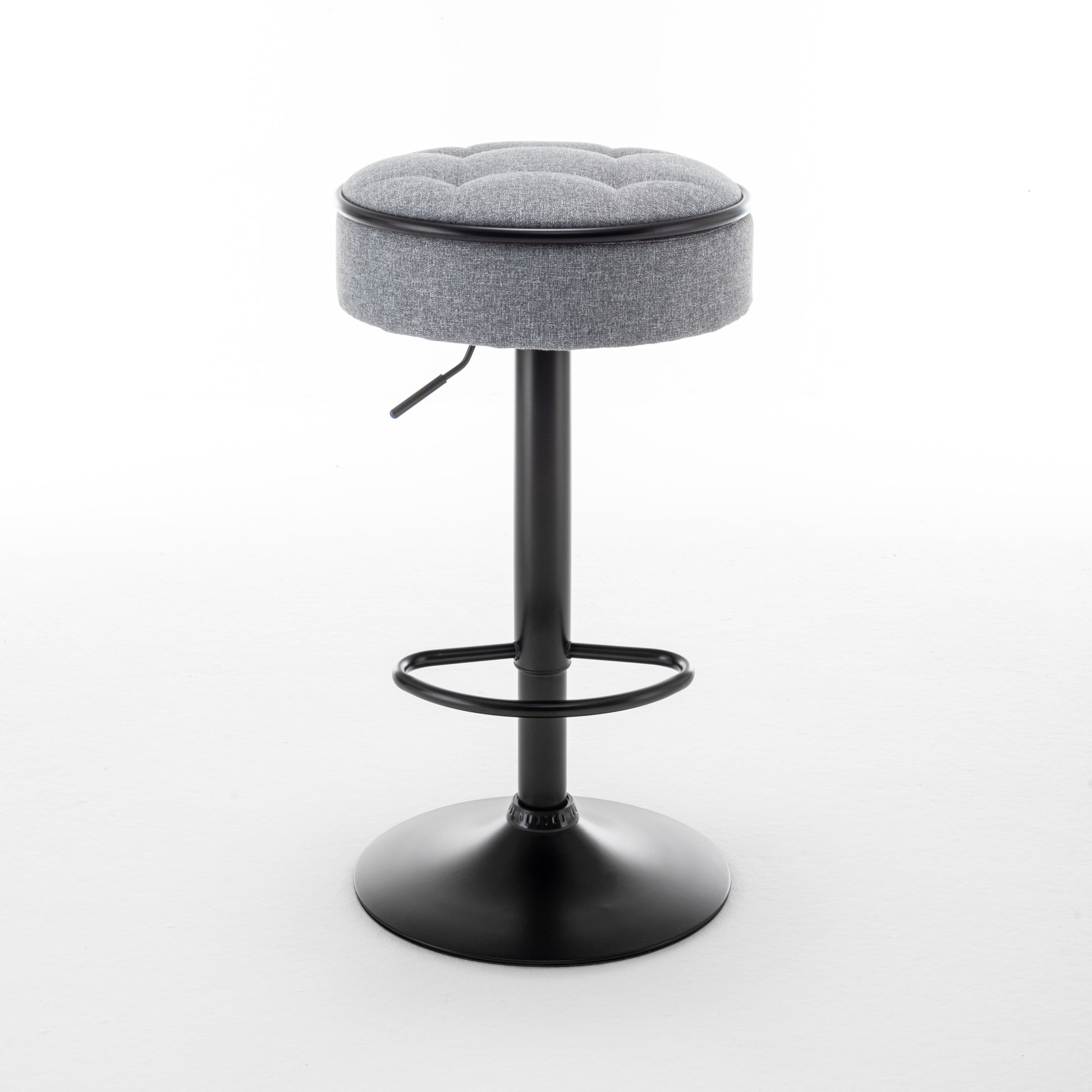 Round Storage Bar Stool Set Of 2, Grey Linen Height Adjustable Barstool, 360 Counter Height Swivel Stool, Armless Bar Chair With Metal Frame For Kitchen Counter Dining Living Room Grey Set Of 2 Foam Linen