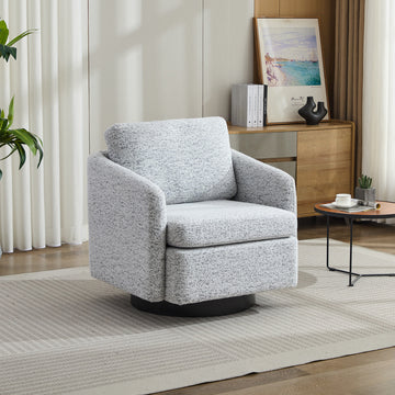 31.5"W Swivel Accent Chair And Comfy Round Accent Single Sofa Chair, 360 Degree Club Chair, Lounge Armchair For Living Room,Bedroom.Nursery.White Black Chenille White Black Chenille