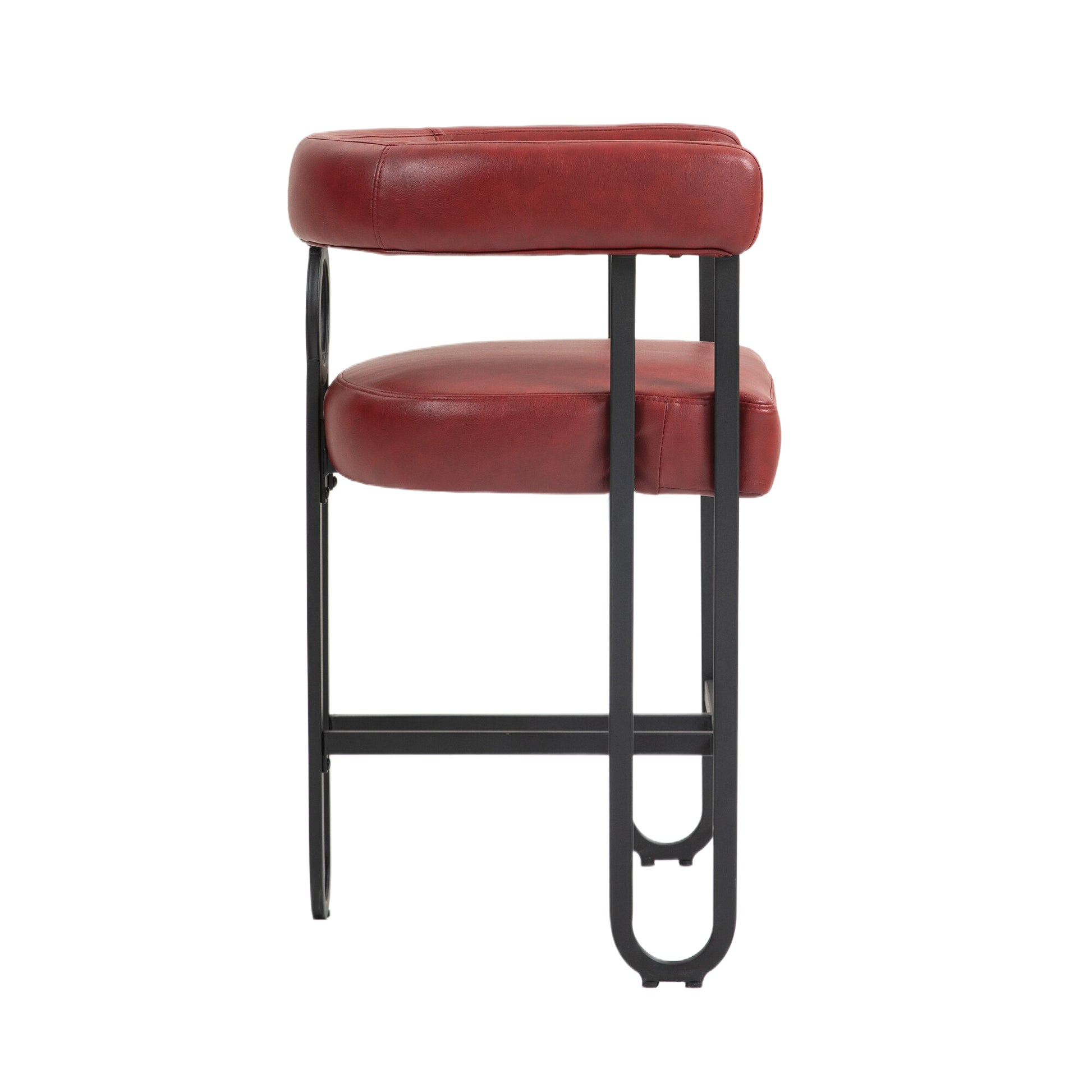 Coolmore Bar Stools Set Of 2, Modern Bar Stool With Back, Black Metal Frames, Upholstered Bar Stools For Kitchen Island, Pub, Club Wine Red Pu Wine Red Dining Room Foam Pu Leather