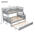 Twin Over Full Bunk Bed With Ladder, Twin Size Trundle, Safety Guardrail, Gray Box Spring Not Required Twin Gray Wood Bedroom Bunk Pine