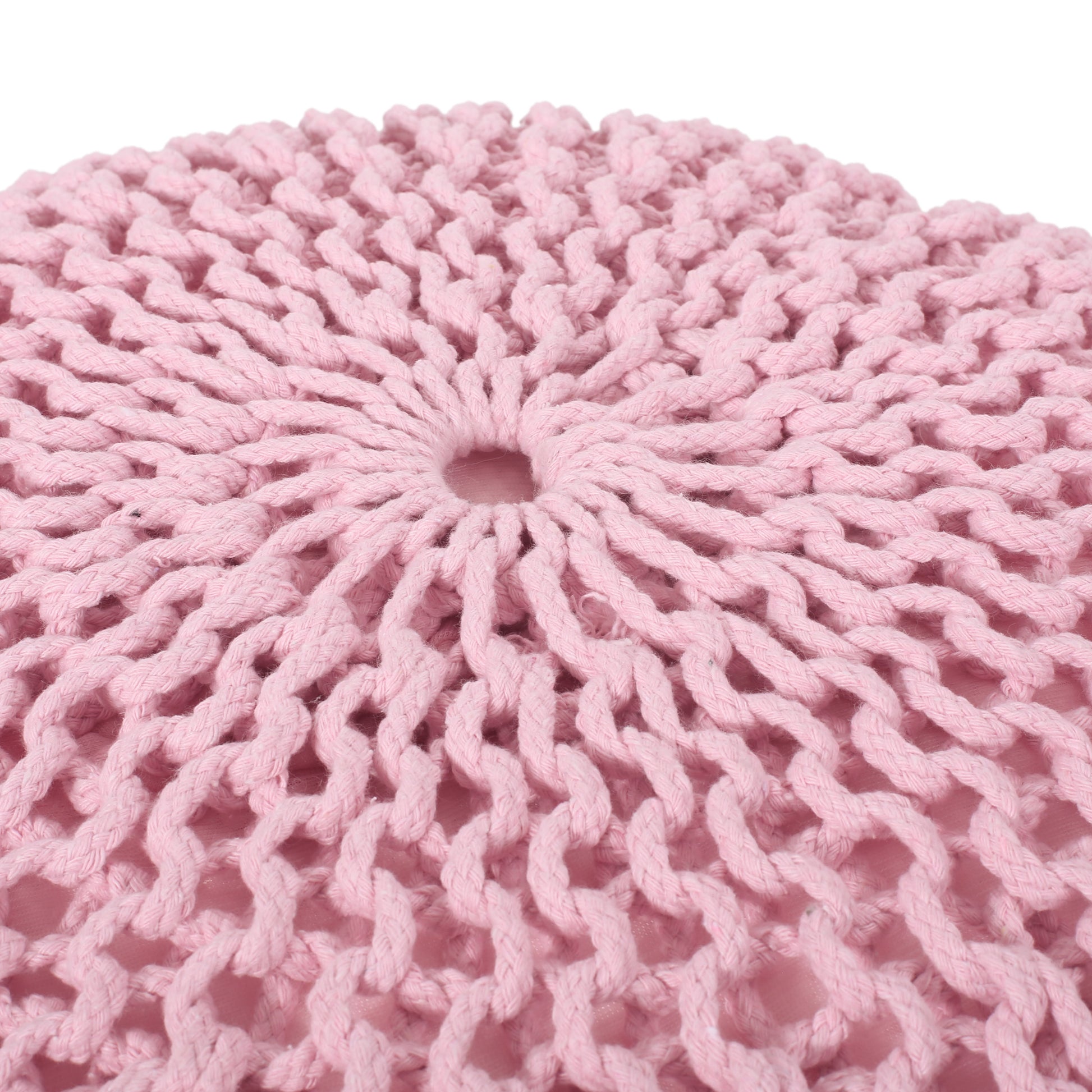 Knited Pouf Pink Cotton