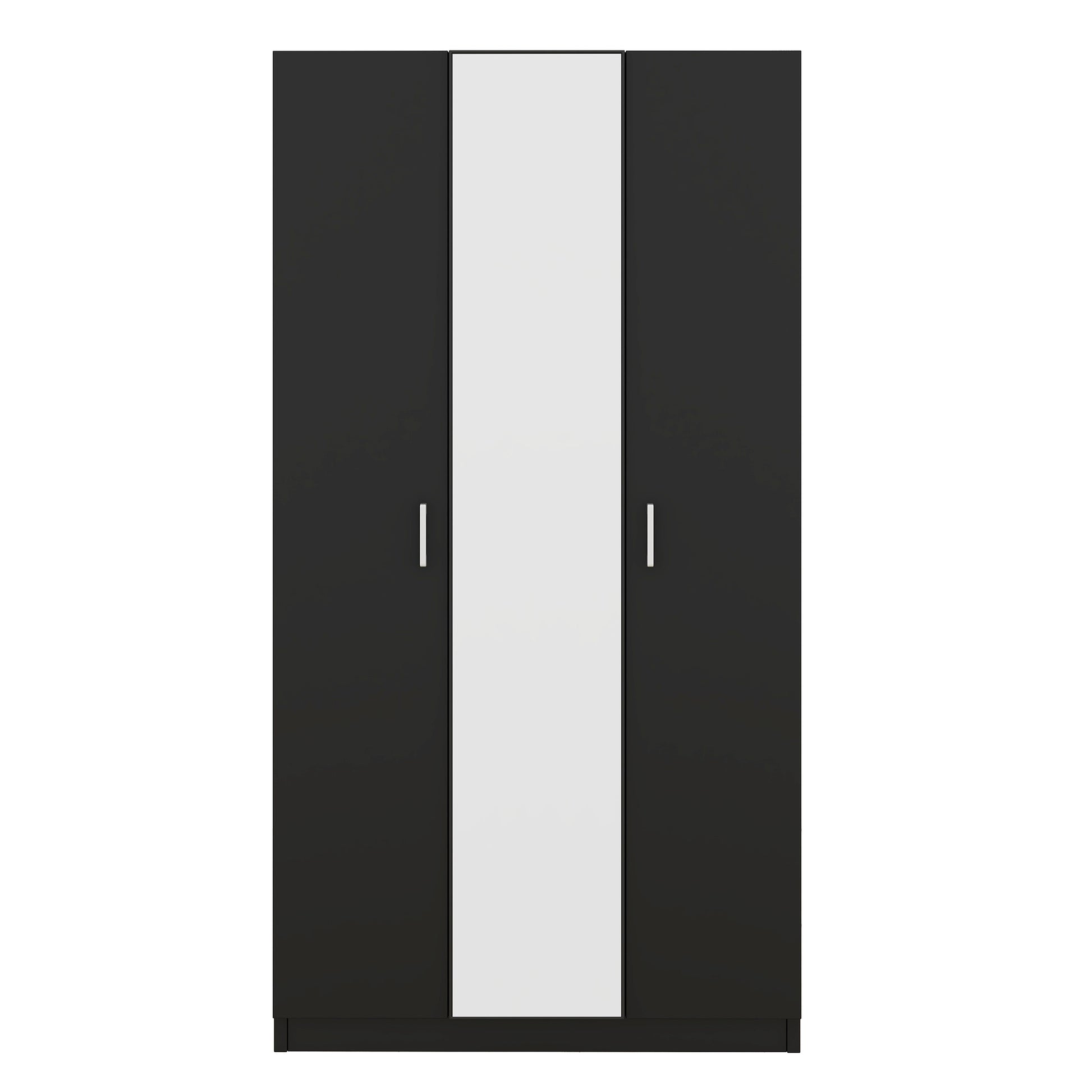 3 Door Wardrobe With Mirror, Armoire With Hanging Rod And 3 Fixed Shelves,Black Black Particle Board