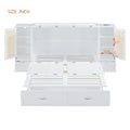 Queen Size Murphy Bed Wall Bed With Drawer And Rattan Decoration With 2 Storage Cabinets, One Set Of Sockets & Usb Ports, Pulley Structure Design, White Queen White Plywood