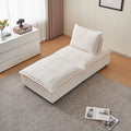 Modern Armless Accent Chair, Single Sofa Couch With Ottoman Compact Design, Space Saving Seating For Living Room, Bedroom, Apartment, Office Beige Wood Medium Soft Foam Chenille 1 Seat