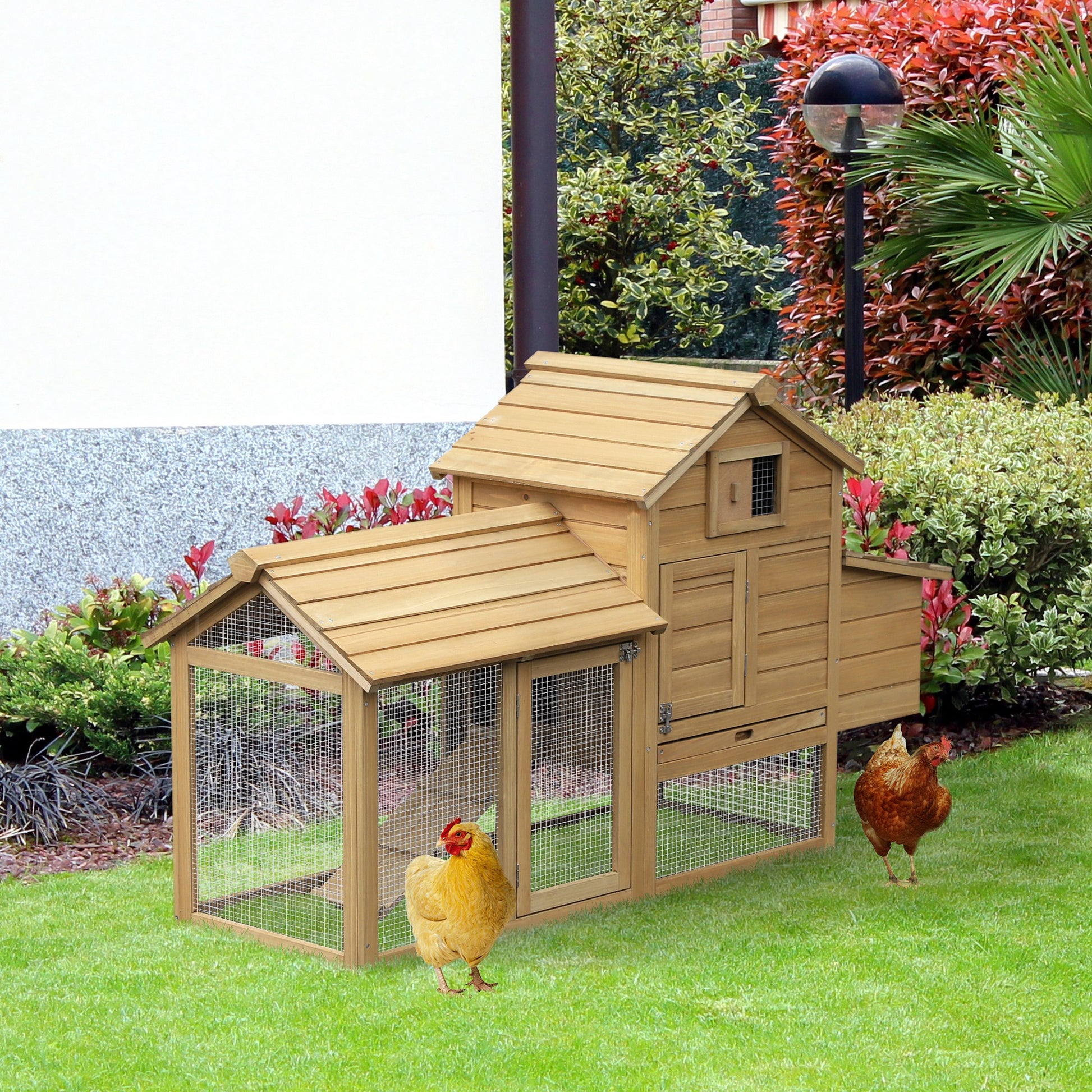 Pawhut 59" Small Wooden Chicken Coop Hen House Poultry Cage For Outdoor Backyard With 2 Doors, Nesting Box And Removable Tray, Natural Wood Natural Wood