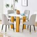 Table And Chair Set, Round Table With White Marble Pattern, Gold Mdf Table Legs, Soft And Comfortable Dining Chair, Suitable For Kitchen And Living Room White Seats 4 Mdf