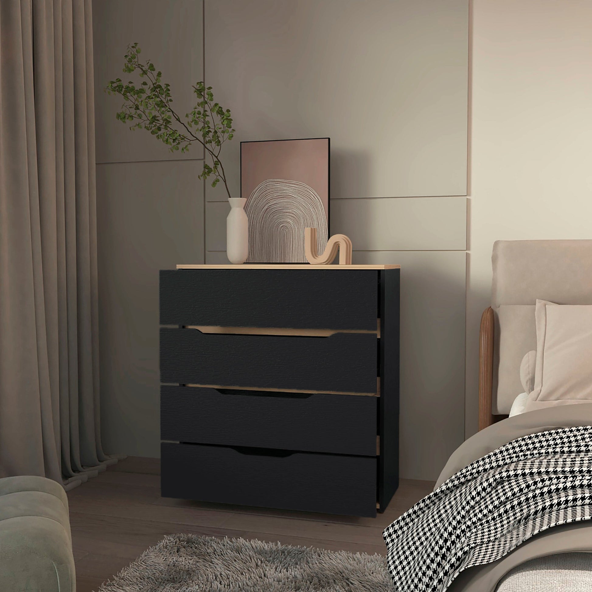 Lynbrook 4-Drawer Dresser Black Wengue and Light Oak Lynbrook 4-Drawer Dresser Black Wengue and Light Oak