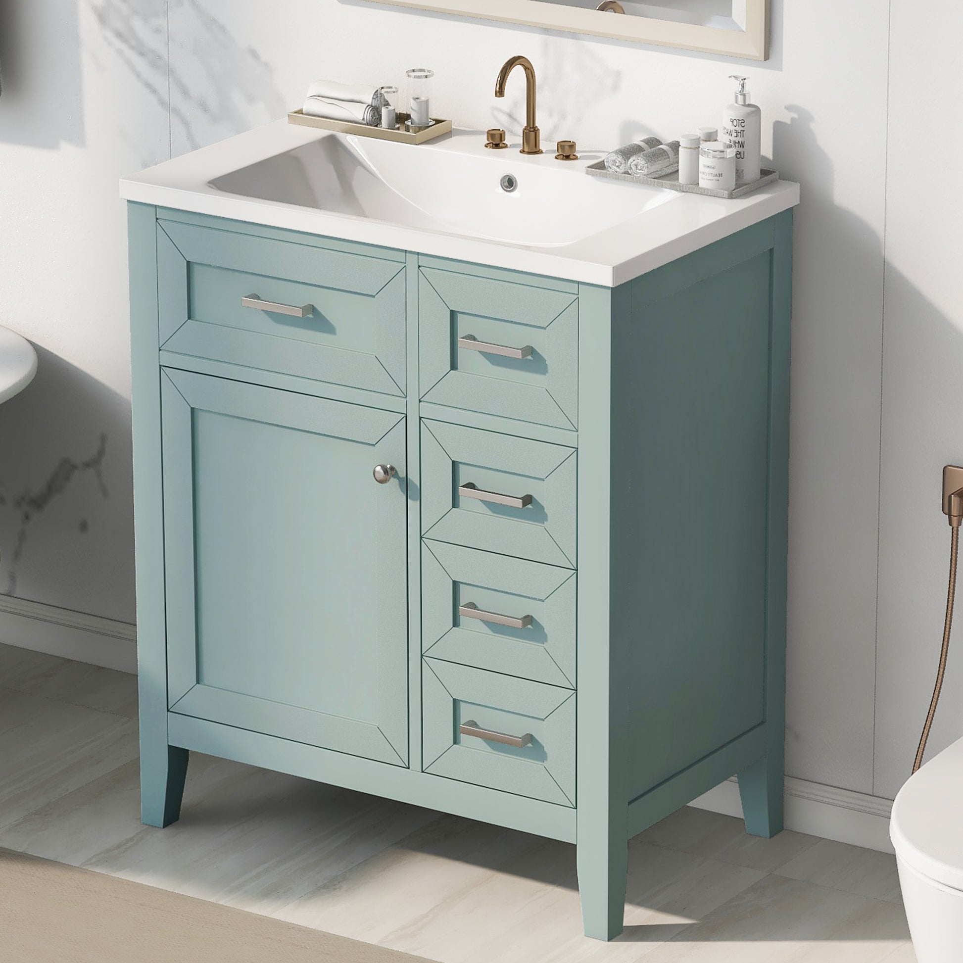 30" Bathroom Vanity With Sink Combo, Green Bathroom Cabinet With Drawers, Solid Frame And Mdf Board Old Sku:N725S999222F Green Solid Wood Mdf