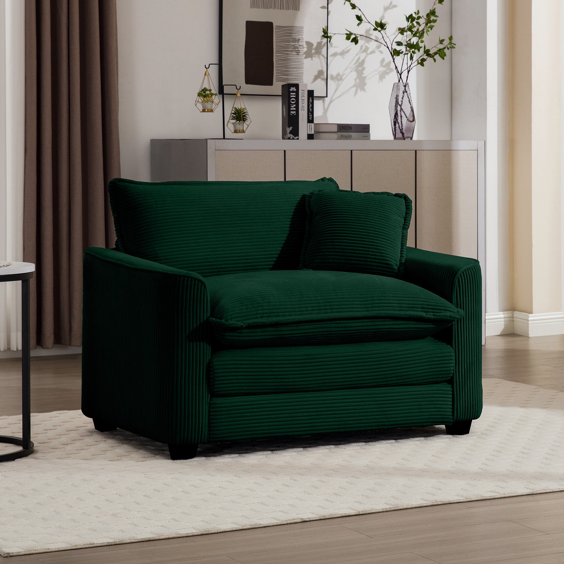 Green Corduroy Fabric, Comfortable Single Chair Deep Seat Sofa With One Pillow, Suitable For Living Room And Bedroom, Club Multiple Occasions Green Corduroy 1 Seat