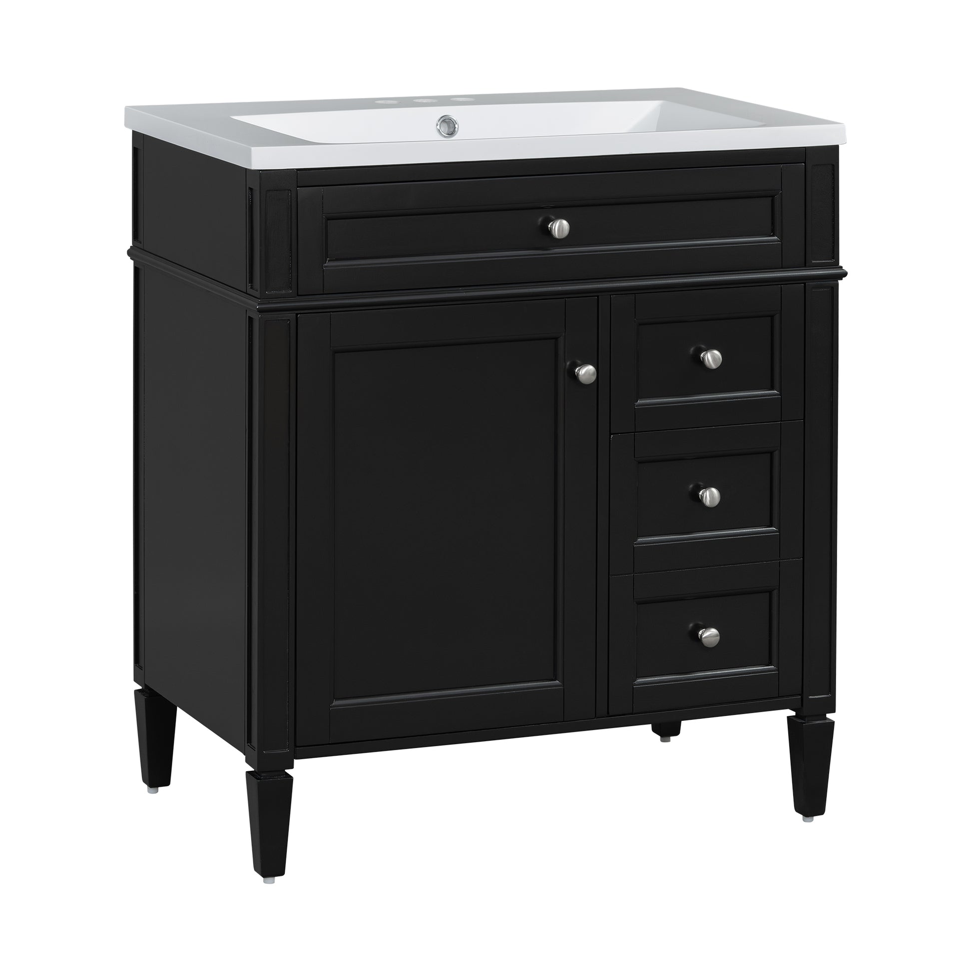 30'' Bathroom Vanity With Top Sink, Modern Bathroom Storage Cabinet With 2 Drawers And A Tip Out Drawer, Single Sink Bathroom Vanity Black Bathroom Solid Wood Mdf