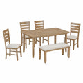 Dining Room Table And Chairs With Bench, Rustic Wood Dining Set, Set Of 6 Natural Wood Wash Natural Wood Wash Solid Wood