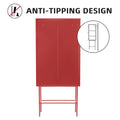 Retro Style Red Tall Freestanding Display Cupboard Stylish Fluted Glass Storage Cabinet With Glass Doors Three Detachable Shelves Bottom Space For Office Dining Room Living Room Old Sku:W68751710 Red Steel