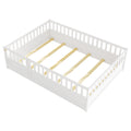Full Size Floor Bed, Integral Construction With Super High Security Barrier, Door, Children'S Floor Bed Frame, Montessori Wooden Children'S Floor Bed, Support Slat White Box Spring Required Full