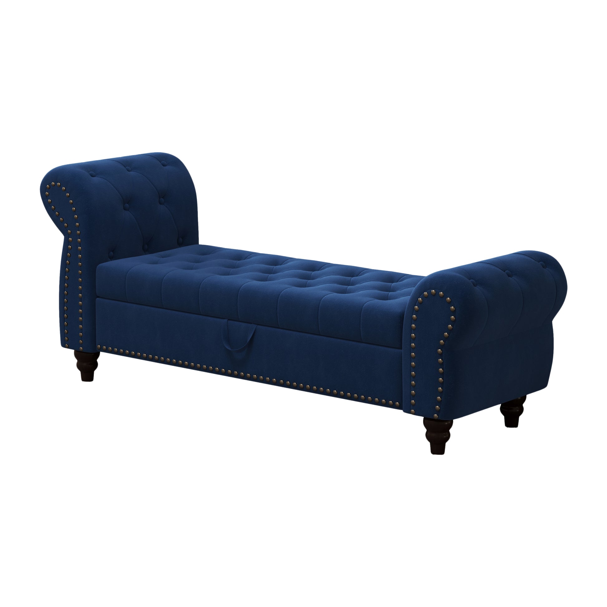 64.5" Bed Bench For Bed Room Nails Tufted Chaise Of Lounge With Storage Velvet Upholstery Navy Blue Navy Blue Bedroom Foam Velvet