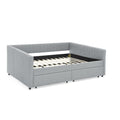 Queen Size Daybed With Two Drawers Trundle Upholstered Sofa Bed, With Vertical Stripes Linen Fabric, Grey 86.5