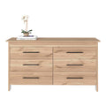 Double Dresser, 6 Drawer, Superior Top, Light Oak White Multicolor Solid Wood Mdf Engineered Wood