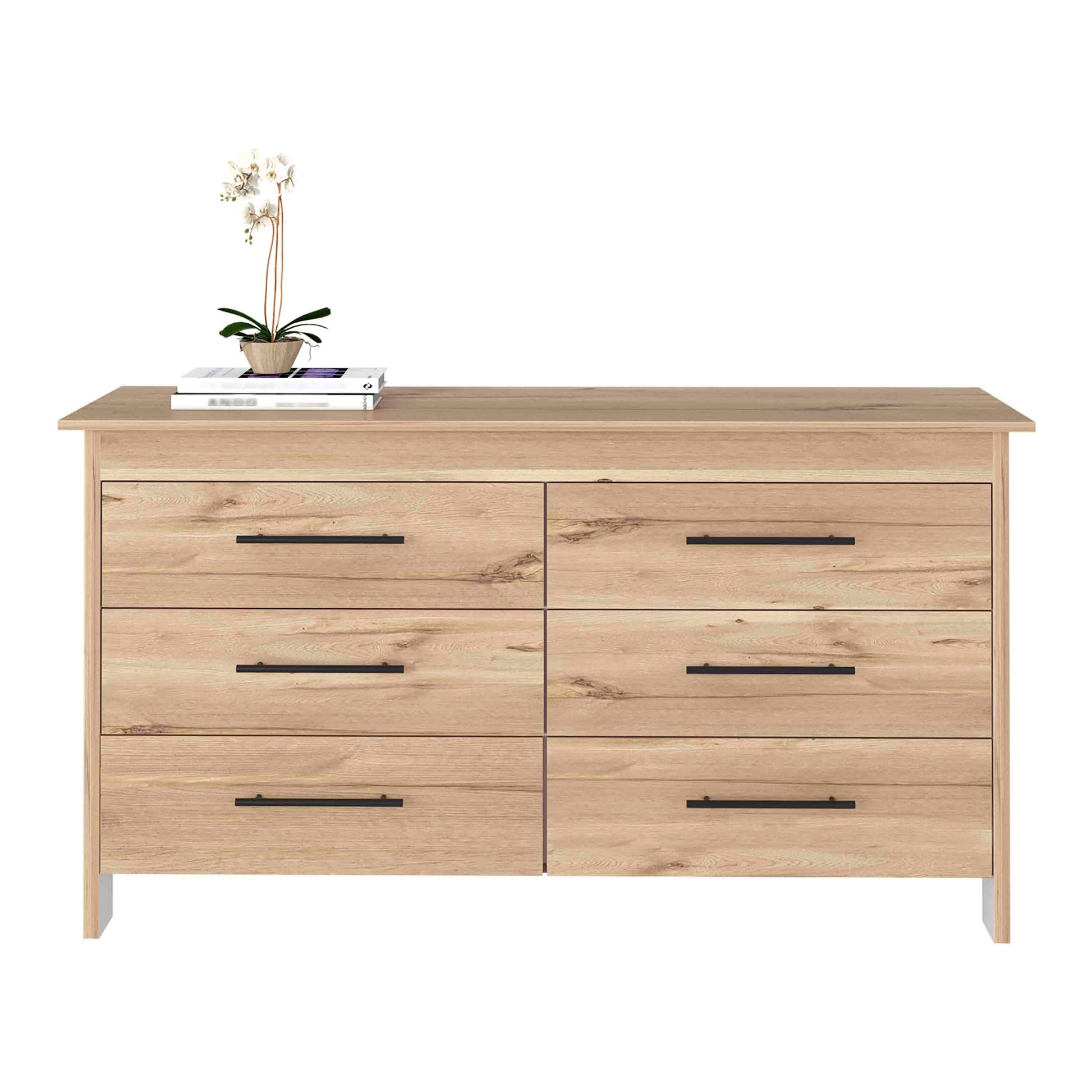 Double Dresser, 6 Drawer, Superior Top, Light Oak White Multicolor Solid Wood Mdf Engineered Wood