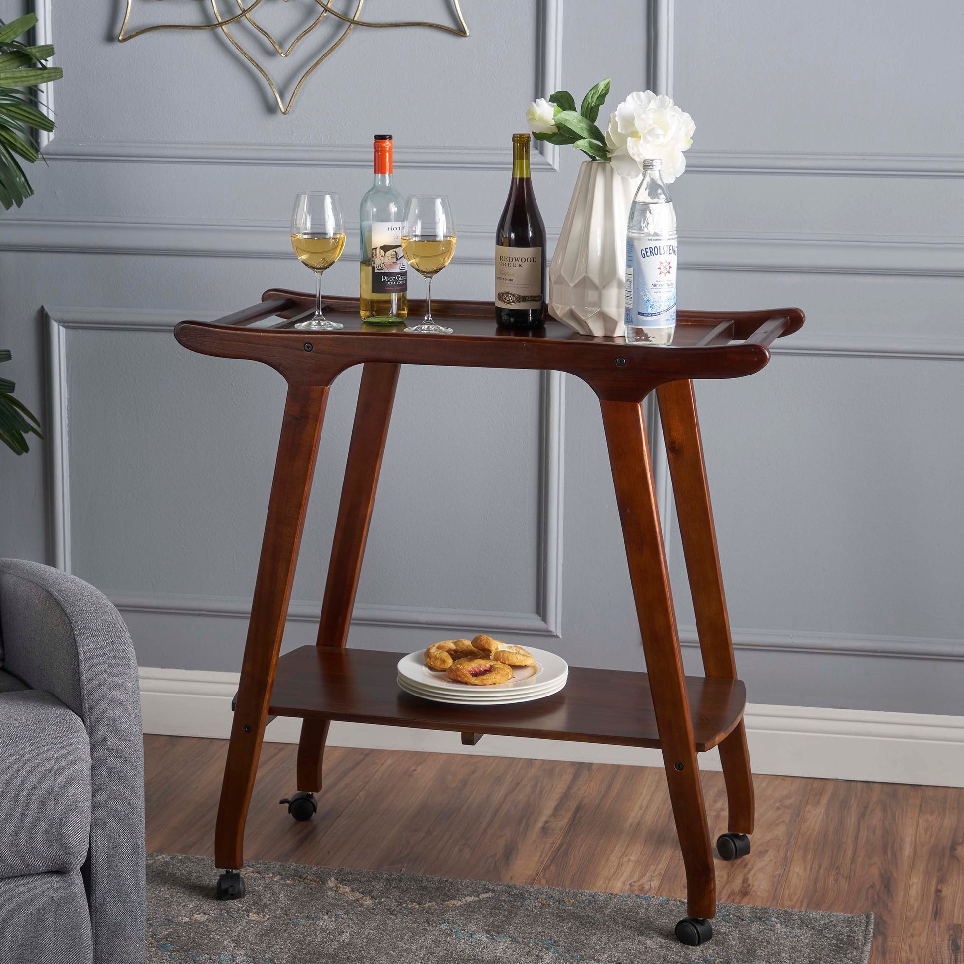 Bar Cart Mahogany Acacia Wood