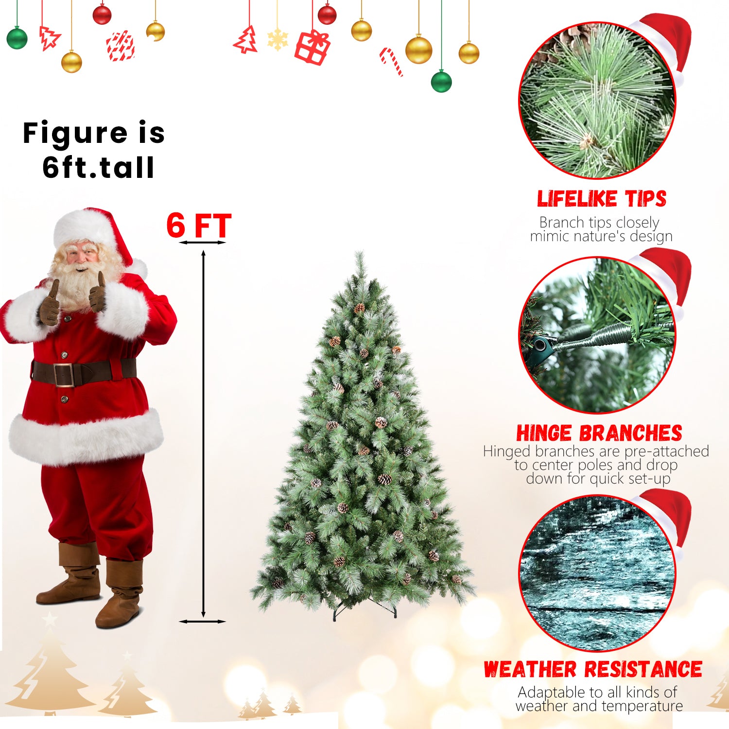 9Ft Scotch Pine Christmas Tree, Premium Frosted Pre Decorated Artificial Holiday Decor W 2,518 Branch Tips, Xmas Trees For Holiday Party Decoration Green Polyvinyl Chloride