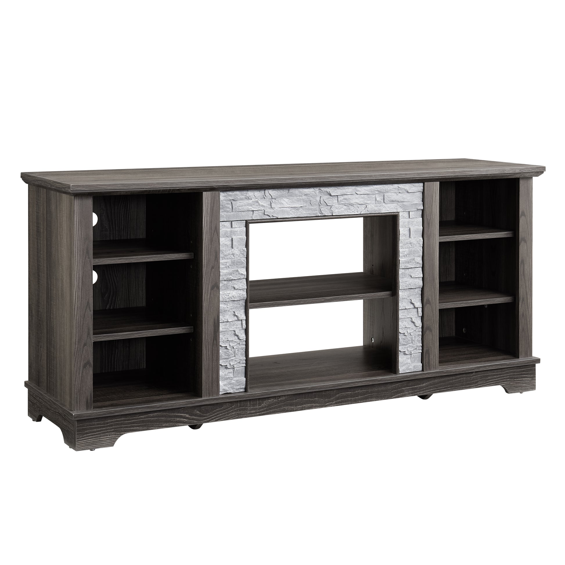 Mantel Stone Tv Media Stand With With Faux Stacked Stone Surround, Modern Entertainment Console With Open Storage Space,Grey, 58.31"W*15.39"D*26.06"H Grey 60 69 Inches Mdf