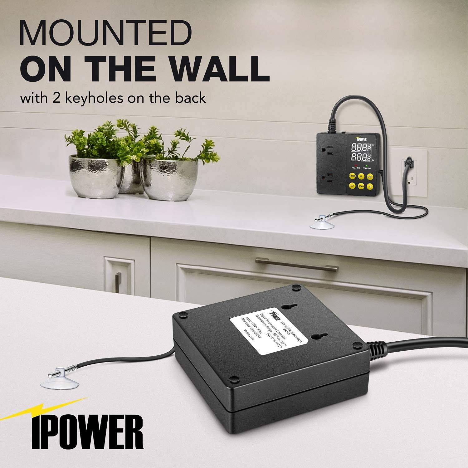 Professional Digital Heating And Cooling Temperature Controller For Seed Germination, Reptiles And Brewing Breeding Fermenter Greenhouse, Grow Tent, 1875W Black Ceramic Tile Iron