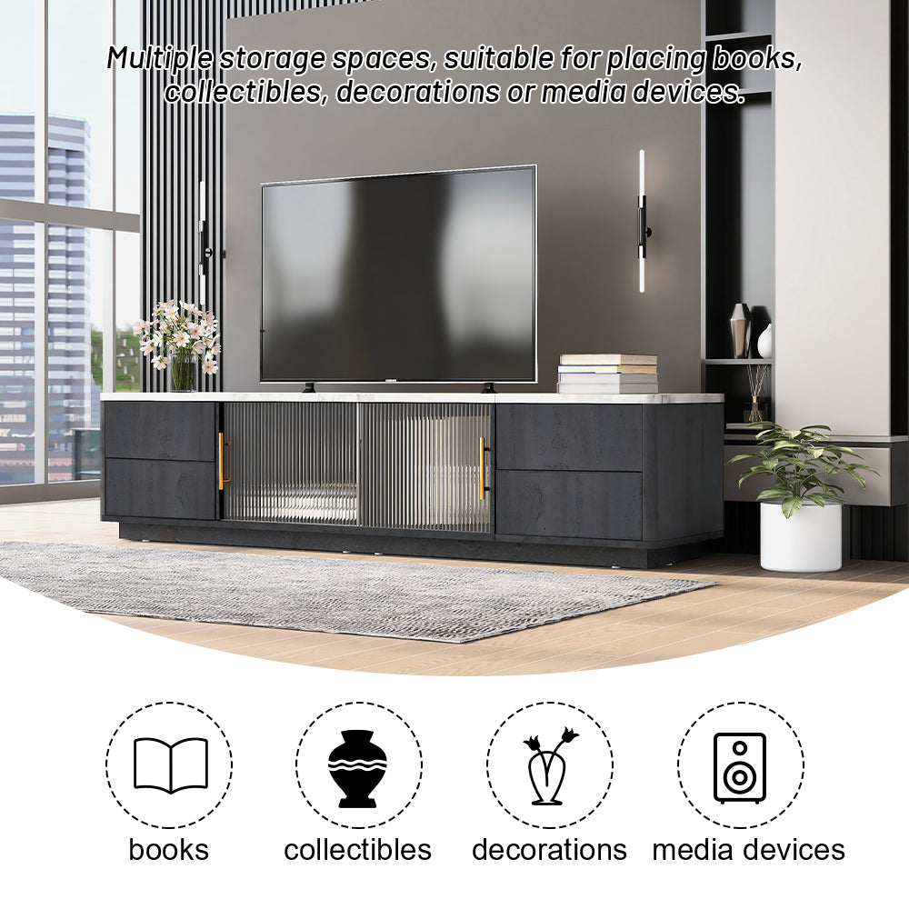 Modern Tv Stand For 70'' Tv With 4 Drawers, Media Console Table, Entertainment Center With Large Storage Cabinet For Living Room, Bedroom Black,White Primary Living Space 60 69 Inches 60 69 Inches