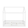 Twin Size Wood House Bed With Fence And Door, White Old Sku: Wf303131Aak Box Spring Not Required Twin White Wood Bedroom Bed Frame Pine