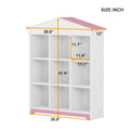 House Shaped Storage Rack With Nine Storage Compartments, Three Layer Storage Shelf With Colorblock Design, White Pink Pink White Particle Board