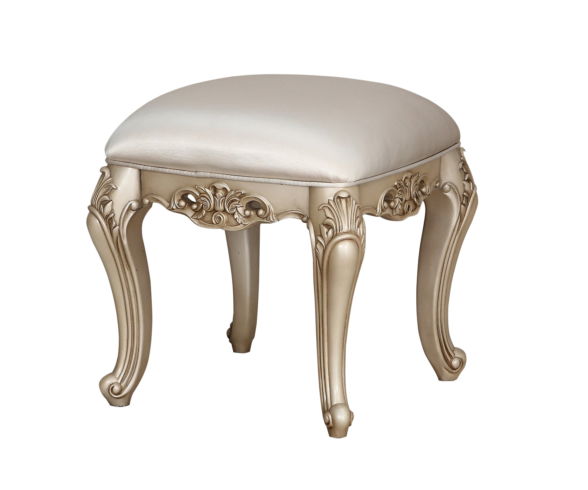 Ivory And Golden Ivory Vanity Stool With Cabriole Legs Ivory Gold Bedroom Rectangular Beige Wood Fabric