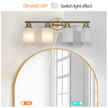 4 Light Golden Bathroom Vanity Light Fixture, Frosted Glass Shades, Modern Wall Mounted Lighting No Bulbs Golden Glass Iron