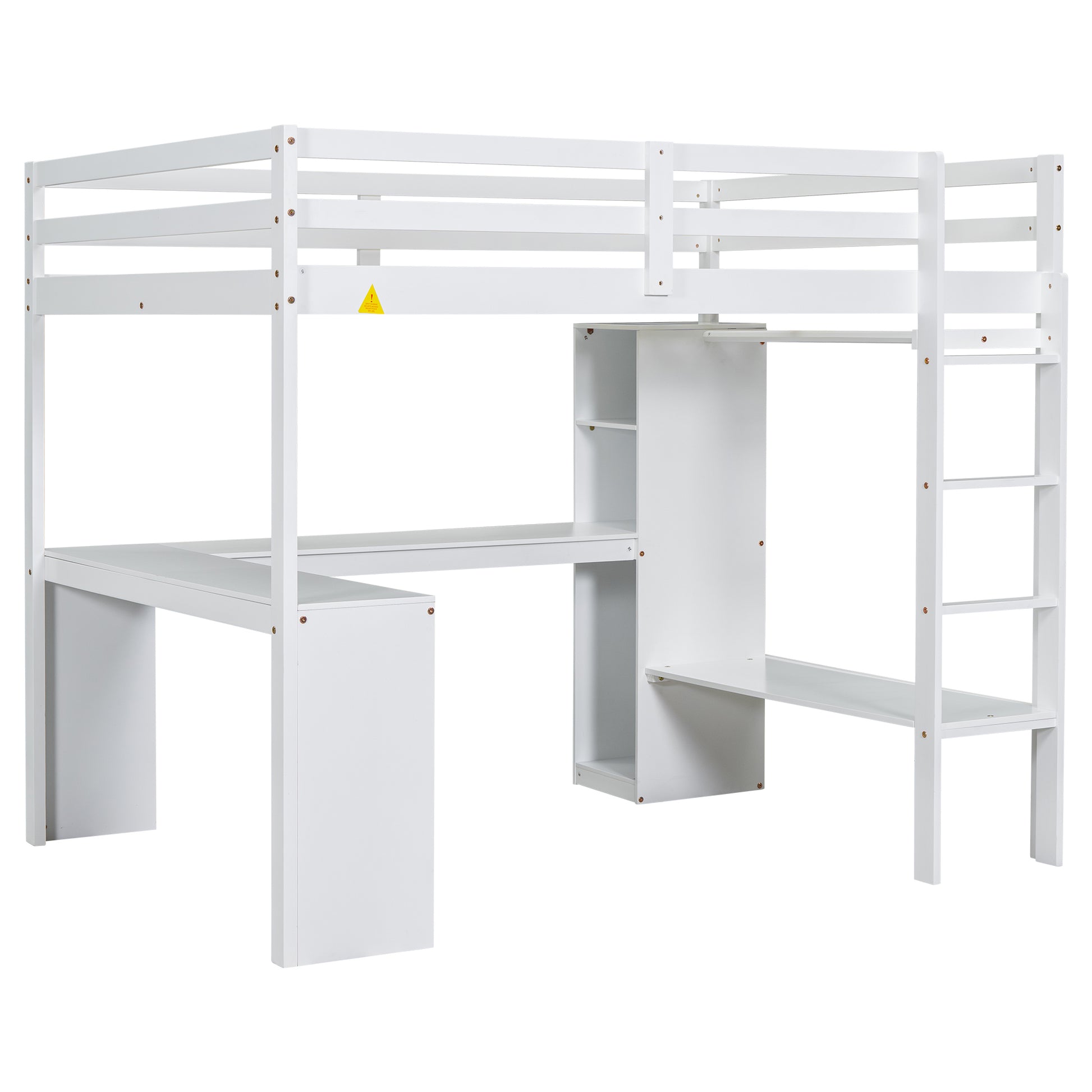 Full Size Loft Bed With L Shaped Desk, Wardrobe And Storage Shelves, White Expected Arrival Time: 8.31 Box Spring Not Required Full White Wood Bedroom Solid Wood Mdf