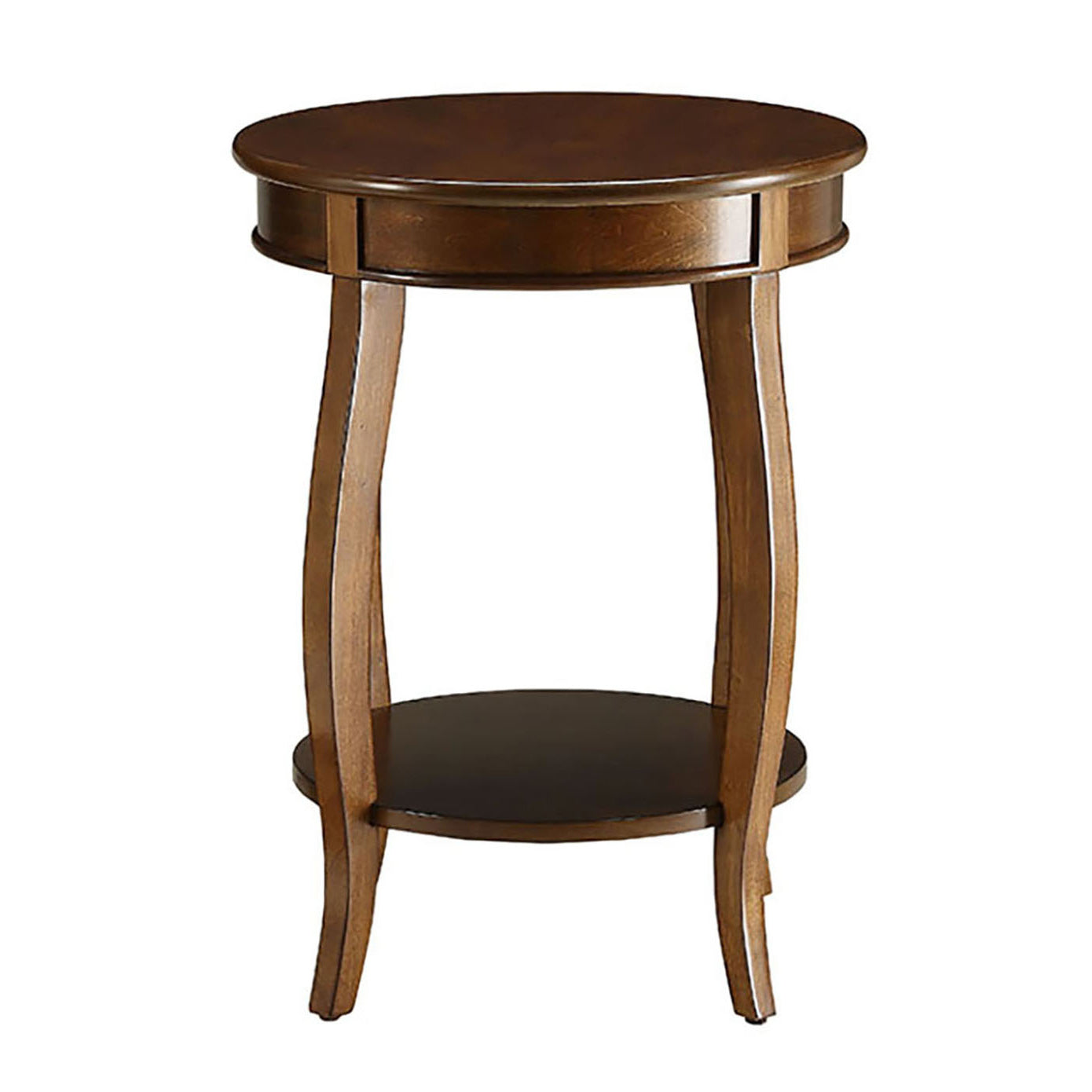 Walnut Round Side Table With Bottom Shelf Walnut Primary Living Space Shelves Round Wood
