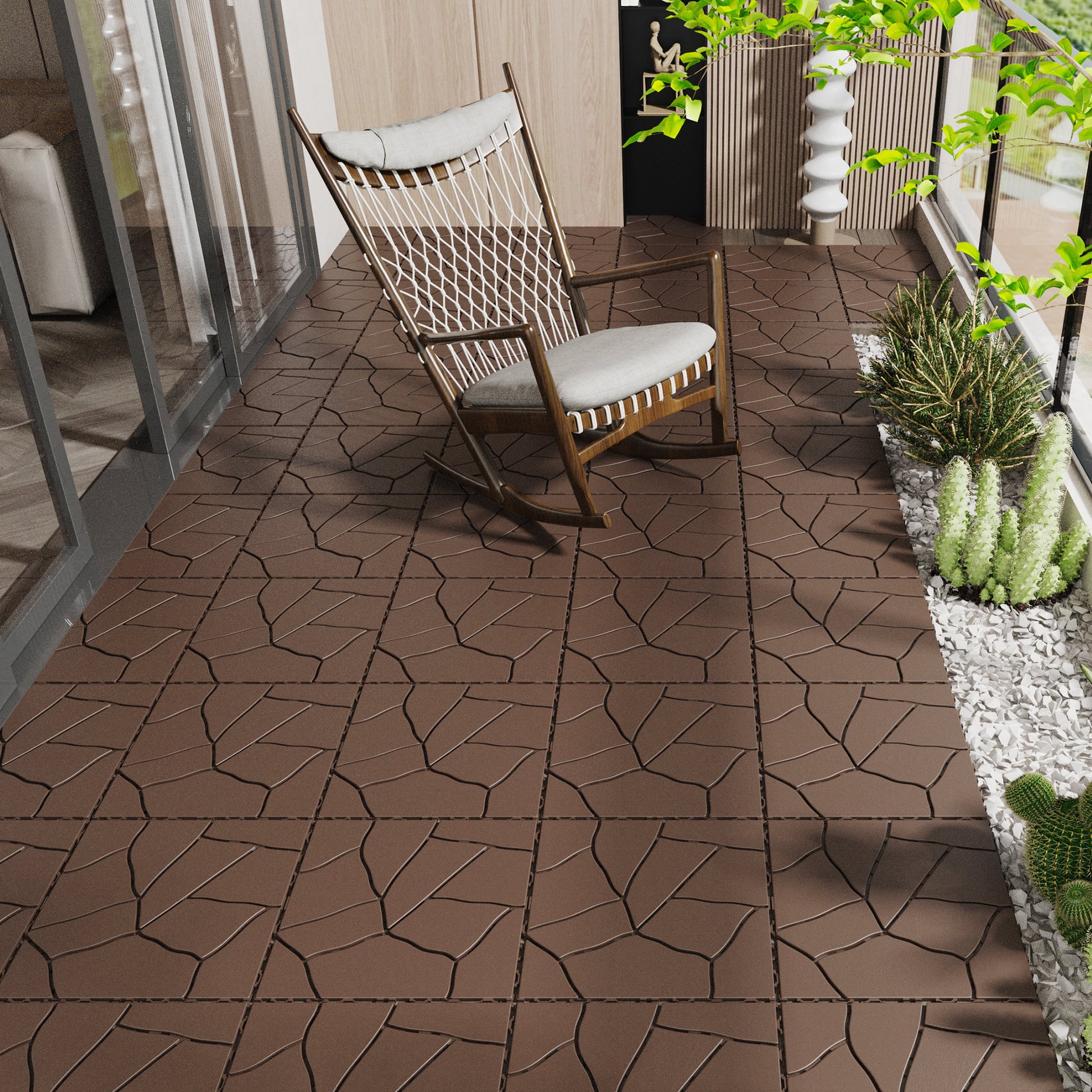 Stone Style 12" Patio Deck Tiles, Diy Module Interlocking Decking Tiles Floor Tile,Easy And Quick Installation Court Tiles For Porch Poolside Balcony Backyard 44Pcs Red Brown Red Brown Polypropylene