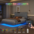 Queen Size Floating Bed Frame,With Remote Control Led Lights With Appwood Platform Light Grey Queen Light Grey Fabric Metal
