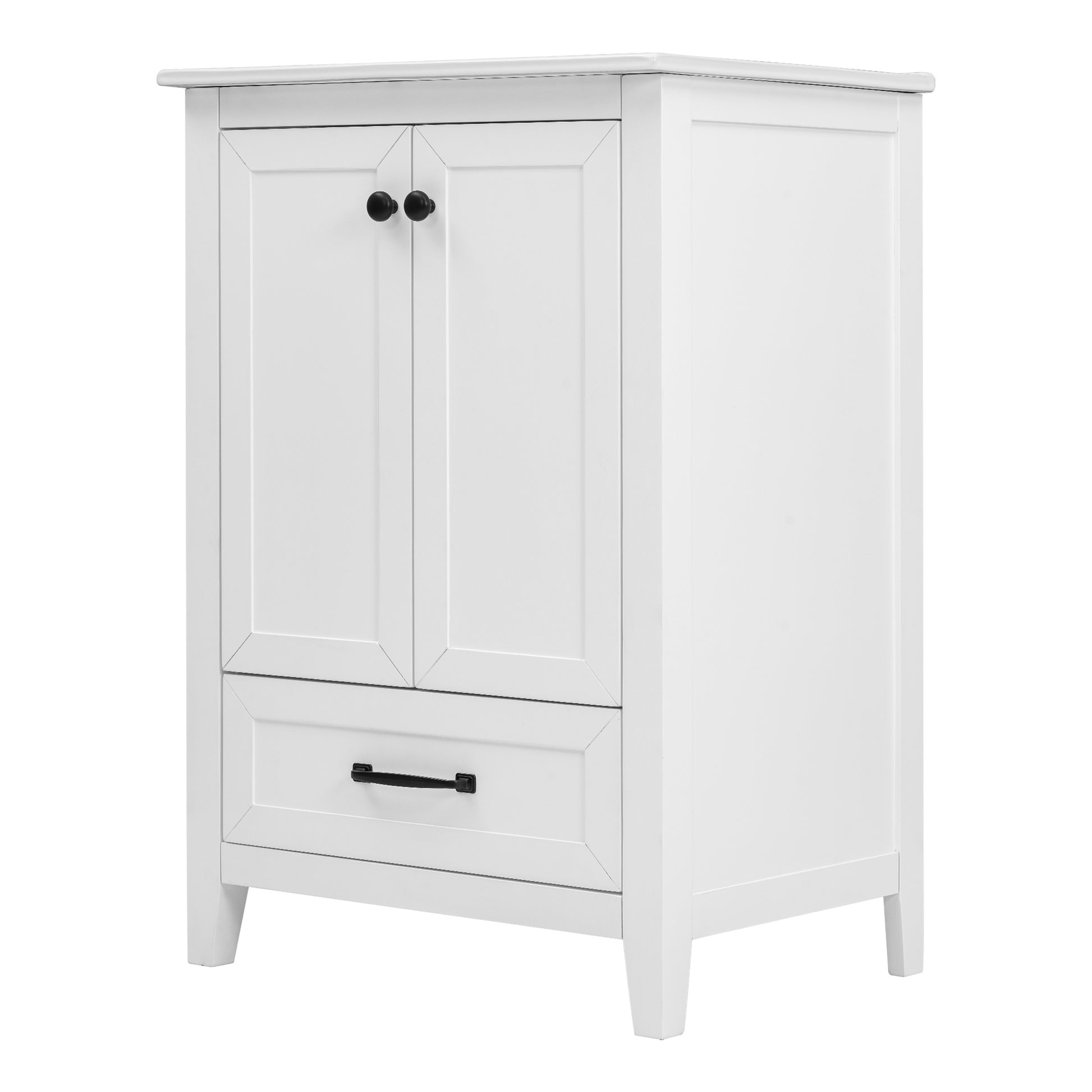 24" Bathroom Vanity With Sink, Bathroom Vanity Cabinet With One Drawer And Doors, Solid Wood And Mdf, White White Solid Wood Mdf