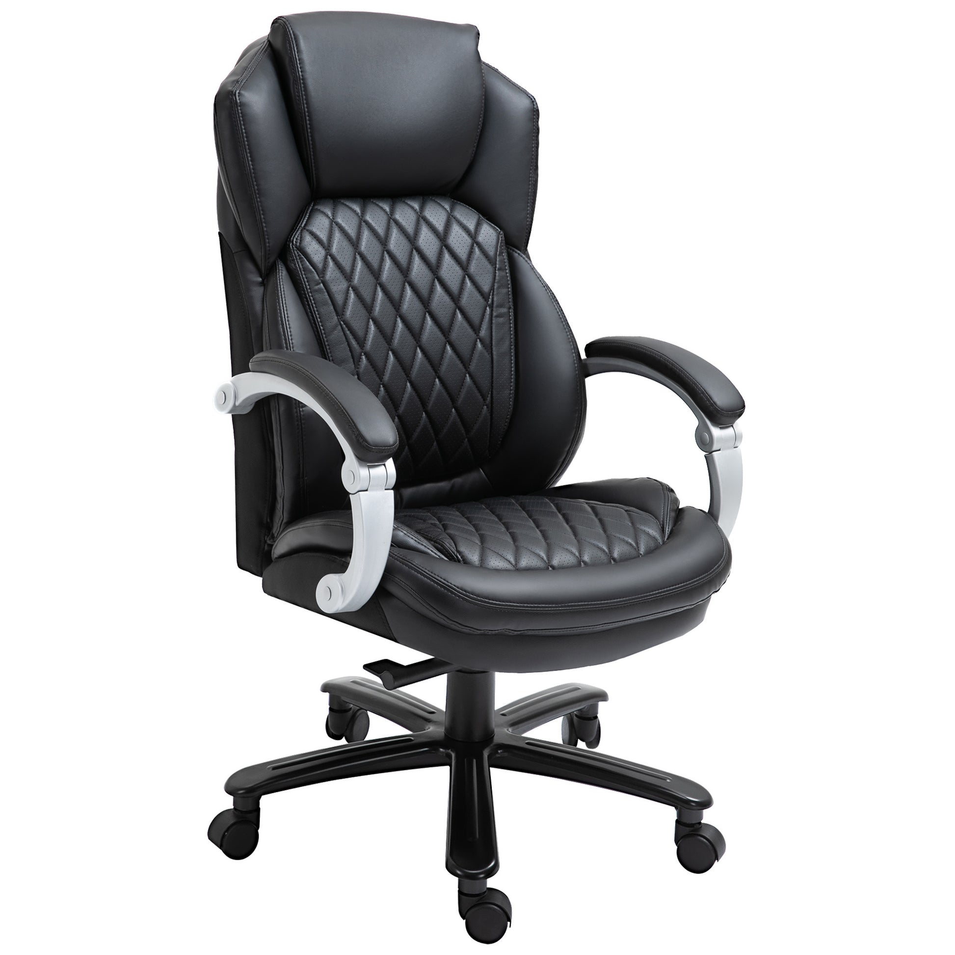 Vinsetto Big And Tall Executive Office Chair With Wide Seat, Computer Desk Chair With High Back Diamond Stitching, Adjustable Height & Swivel Wheels, Black Black Pu Leather