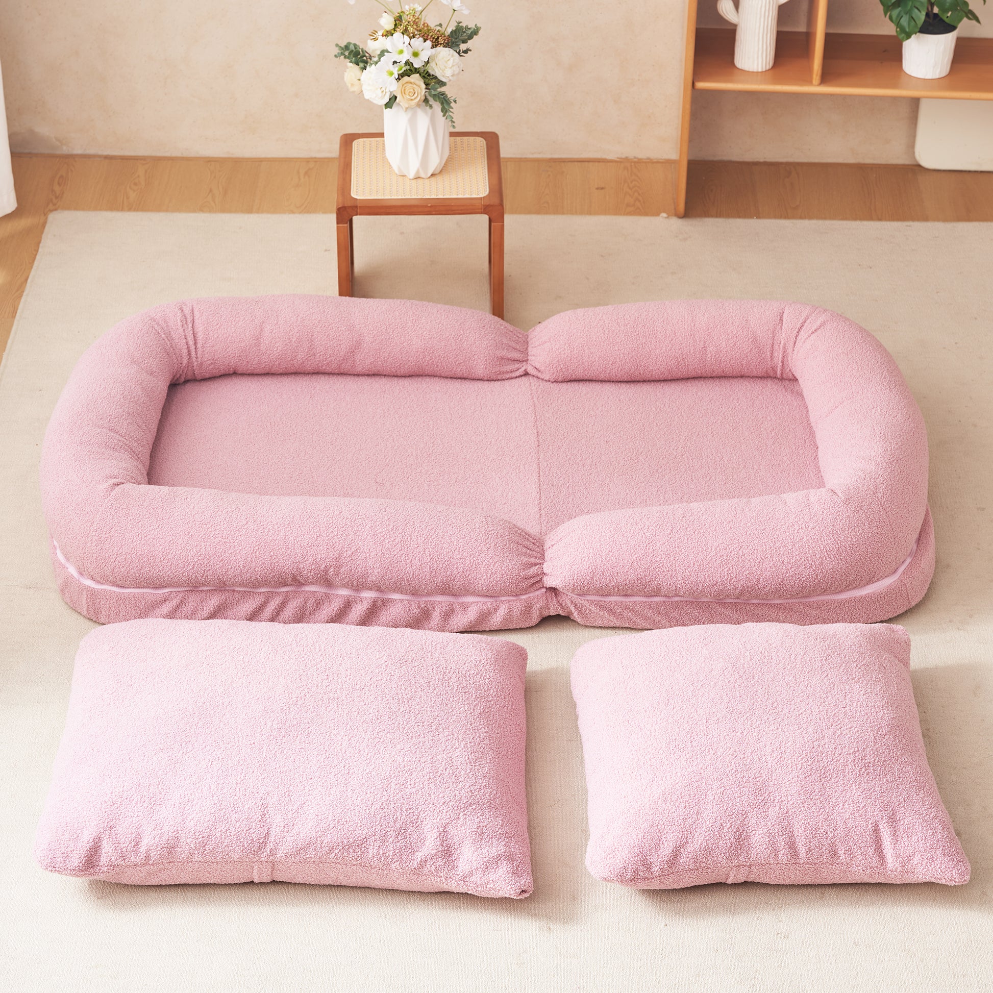 Triple Fold Down Sofa Bed,Pink Pink Metal Cotton Metal