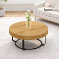 Modern Round Coffee Table Wooden Carving Pattern Coffee Table With Metal Legs For Living Room Reception Room Office ,Black Natural Black Pine