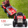 Red, 12V7Ah Battery Powered Toy Tractor With Trailer, Remote Control, Kids' Electric Excavator Vehicles With 2X35W Dual Motor, Treaded Tires, Led Lights, Usb, Music, Gifts For Boy, Girl Red 50 99 Lbs Iron Plastic Iron Plastic Indoor & Outdoor Use